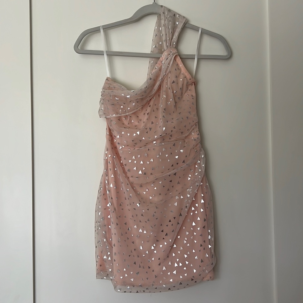 h:ours Rialto Mini Dress in Silver Hearts size s